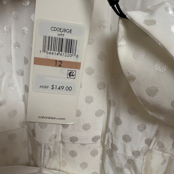 NWT | Calvin Clein Elegant White Polka Dot Dress with Pockets Size 12 - Picture 7 of 13